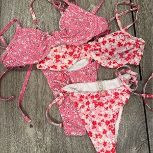 Set of SHEIN Floral Pink and Red Bikinis Size Small